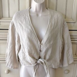 Women’s Zara Loose Fitting Linen Cropped Blouse Top 3/4 Sleeves Button Sz XS NWT